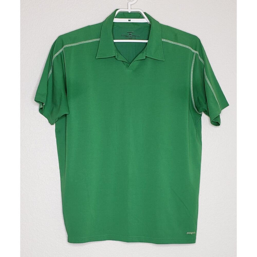 Patagonia Mens Polo Shirt XL S/S Green‎ Organic Cotton Blend V-Neck Casual